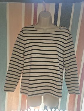Sézane Striped Long Sleeve Top in White and Navy